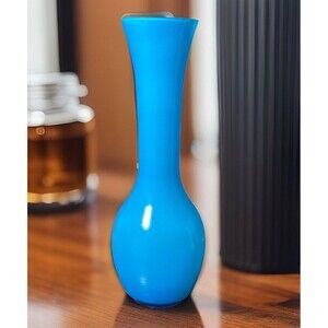 Vintage Light Blue Bud Vase 8” Tall Unmarked Elegant Mysterious Classic Charm